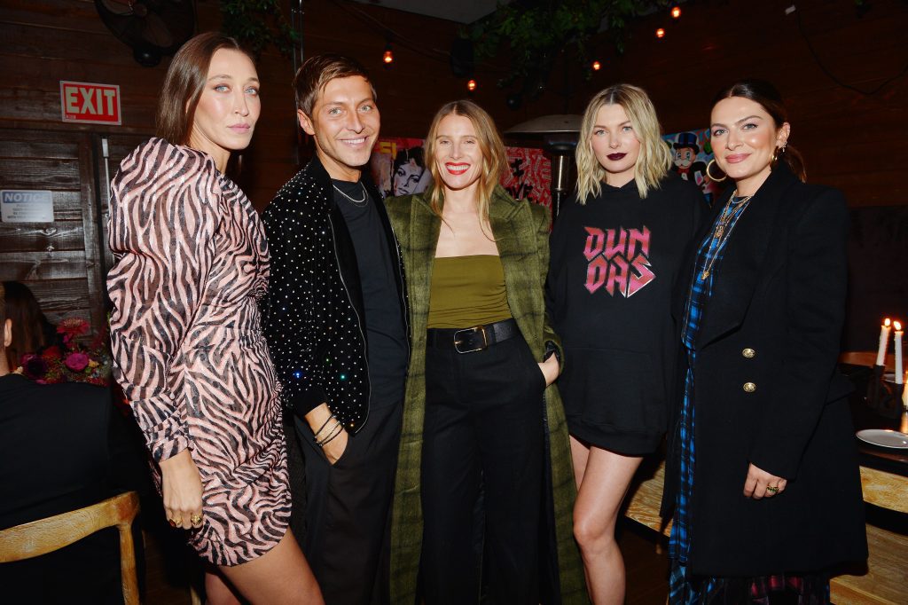 Alana Hadid, Evangelo Bousis, Dree Hemingway, Jessica Hart and Alex Nechita attend the'Dundas x REVOLVE'
