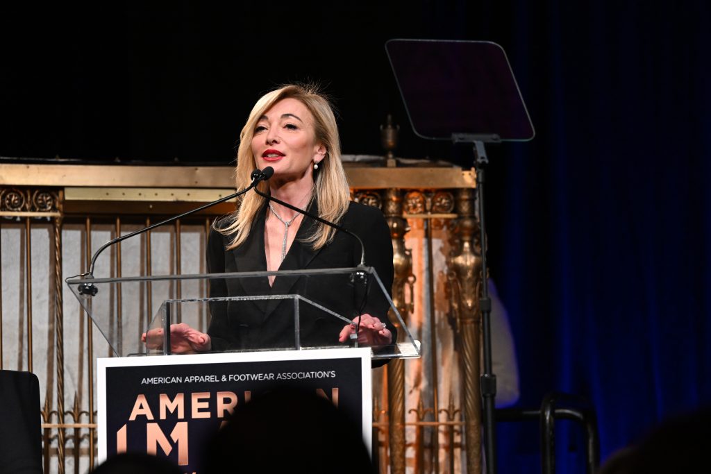Eco-Steward of the Year Federica Marchionni, CEO, Global Fashion Agenda speaks on stage during AAFA American Image Awards 2024 at Gotham Hall on April 16, 2024 in New York City. (Photo by Slaven Vlasic/Getty Images for AAFA American Image Awards)