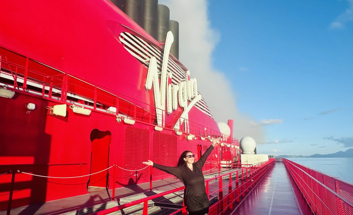 Tijana Ibrahimovic aboard Virgin Voyages wearing Jantzen