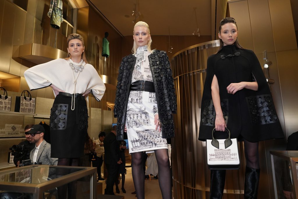 Models pose during the Sergio Soldano Brand Revival Event and F/W 2026 Womenswear Collection Presentation at Printemps on February 11, 2026 in New York City. (Photo by Sean Zanni/Getty Images )